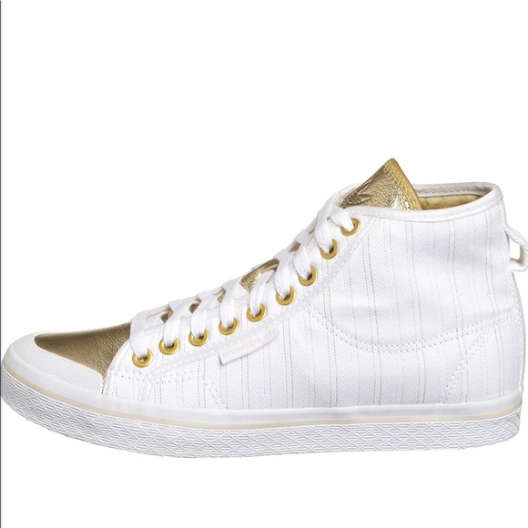 Adidas Honey White & Gold Pinstripe High Tops - Picture 8 of 16